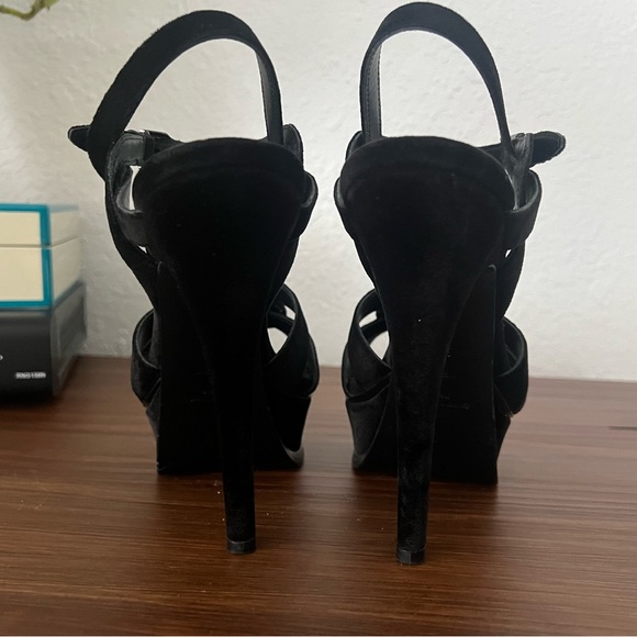 YSL SAINT LAURENT BLACK VELVET 105 TRIBUTE PLATFORM SANDALS SIZE 37.5/7.5 - Picture 13 of 16